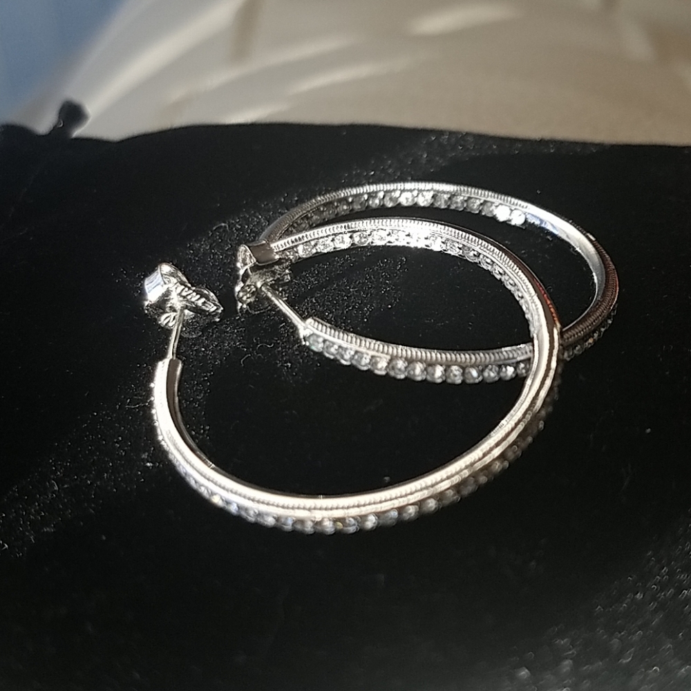 Rodium plated CZ hoops, earring